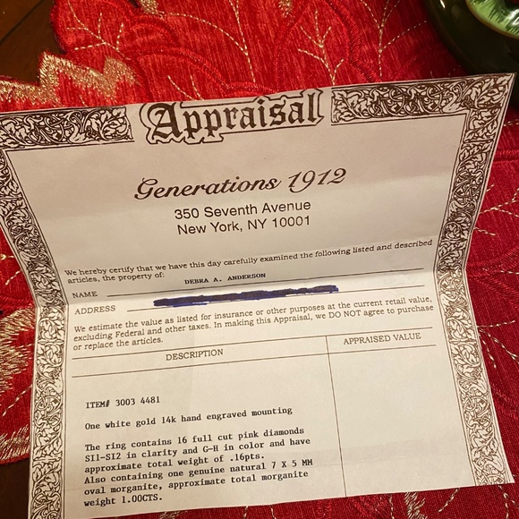 GENERATIONS 1912 14KT MORGANITE & PINK DIAMOND RING SIZE 6 - Picture 11 of 11